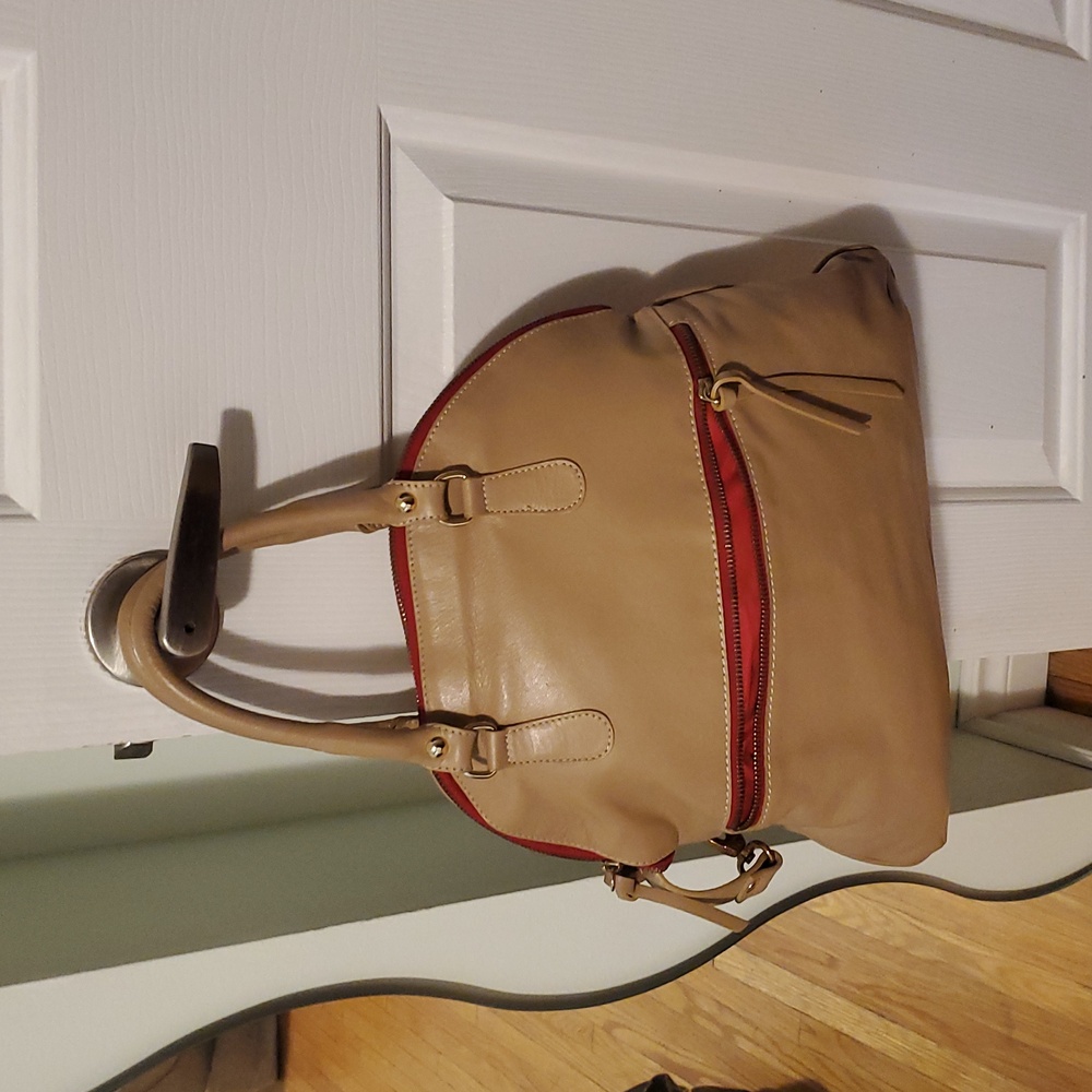 Maurizio Taiuti Red and Tan Leather Handbag